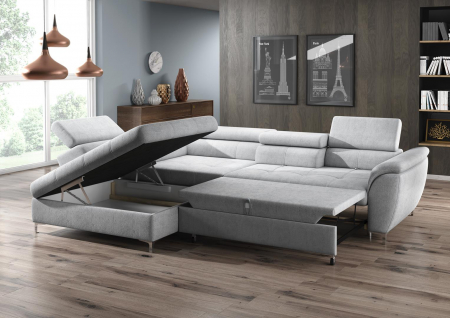 Coltar Living extensibil functie somn TEMPO OTKL-E-2FR, stanga, stofa gri, 290x215x77(94), ext.220x138cm. [3]