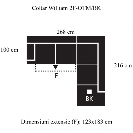 Coltar Living extensibil WILLIAM 2F-OTM/BK, stofa G003 gri antracit, dreapta, 268x216x87, ext.183x123cm. [12]