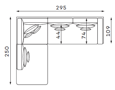 Coltar Living BELLISA Set-2, structura fixa cu functie relaxare, dreapta, stofa auriu Piano 23, 295x250x104cm [2]