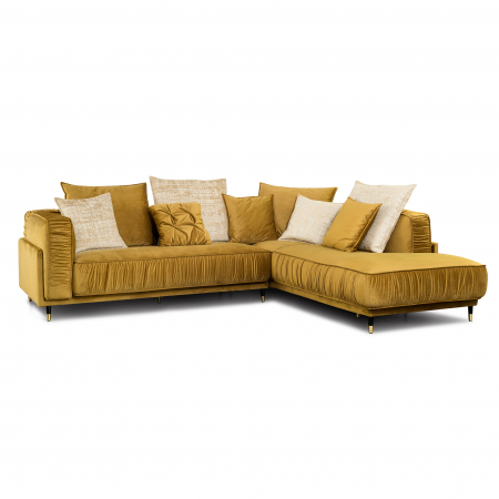 Coltar Living BELLISA Set-2, structura fixa cu functie relaxare, dreapta, stofa auriu Piano 23, 295x250x104cm [1]