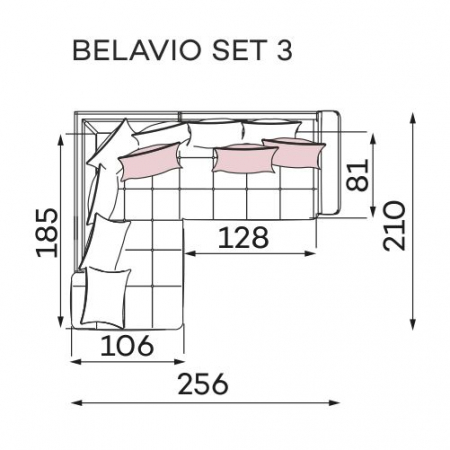 Coltar Living BELAVIO Set-2, structura fixa cu functie relaxare, dreapta, stofa blue Monolit 77, 288x210x(71-92)cm [22]