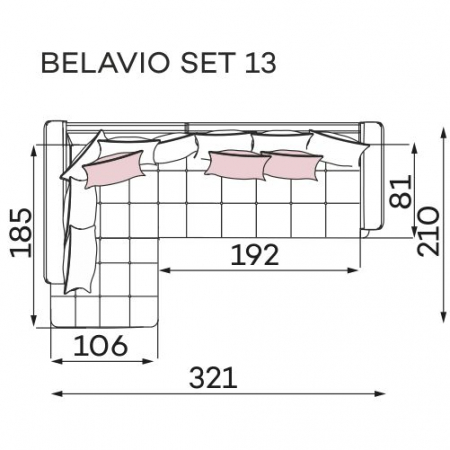 Coltar Living BELAVIO Set-2, structura fixa cu functie relaxare, dreapta, stofa blue Monolit 77, 288x210x(71-92)cm [32]