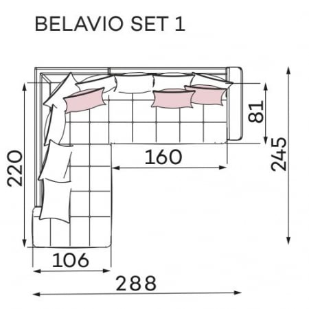 Coltar Living BELAVIO Set-2, structura fixa cu functie relaxare, dreapta, stofa blue Monolit 77, 288x210x(71-92)cm [21]