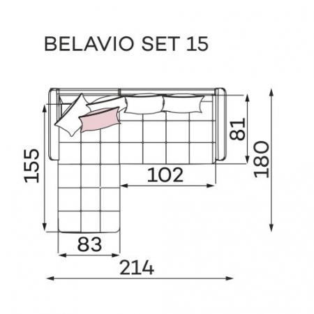 Coltar Living BELAVIO Set-2, structura fixa cu functie relaxare, dreapta, stofa blue Monolit 77, 288x210x(71-92)cm [34]