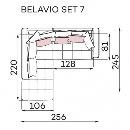 Coltar Living BELAVIO Set-2, structura fixa cu functie relaxare, dreapta, stofa blue Monolit 77, 288x210x(71-92)cm [26]