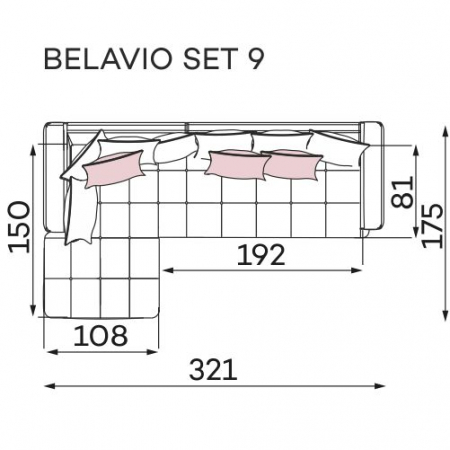 Coltar Living BELAVIO Set-2, structura fixa cu functie relaxare, dreapta, stofa blue Monolit 77, 288x210x(71-92)cm [28]