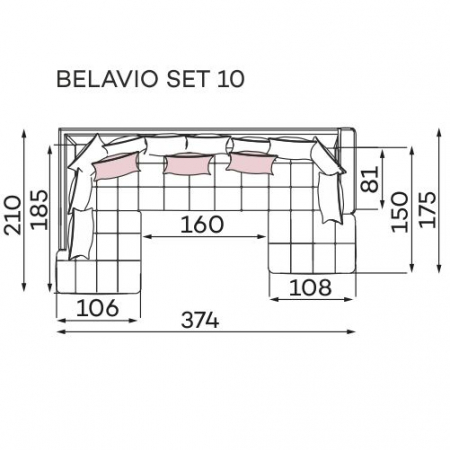 Coltar Living BELAVIO Set-2, structura fixa cu functie relaxare, dreapta, stofa blue Monolit 77, 288x210x(71-92)cm [29]