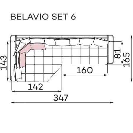 Coltar Living BELAVIO Set-2, structura fixa cu functie relaxare, dreapta, stofa blue Monolit 77, 288x210x(71-92)cm [25]