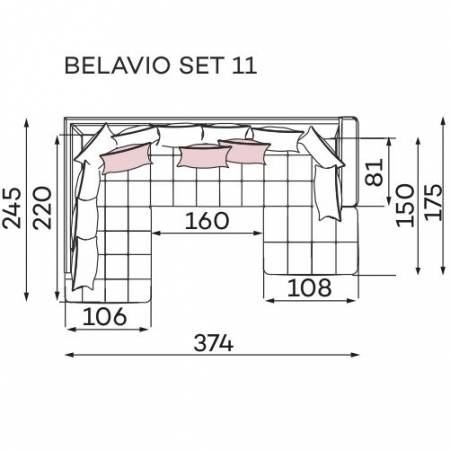 Coltar Living BELAVIO Set-2, structura fixa cu functie relaxare, dreapta, stofa blue Monolit 77, 288x210x(71-92)cm [30]