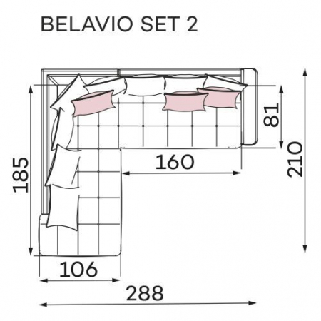 Coltar Living BELAVIO Set-2, structura fixa cu functie relaxare, dreapta, stofa blue Monolit 77, 288x210x(71-92)cm [8]
