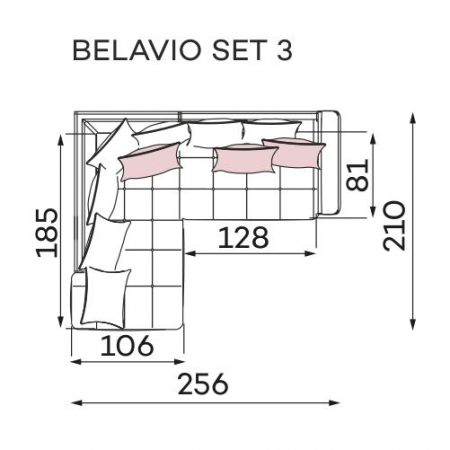 Coltar Living BELAVIO Set-2, structura fixa cu functie relaxare, stanga, stofa blue Monolit 77, 288x210x(71-92)cm [22]