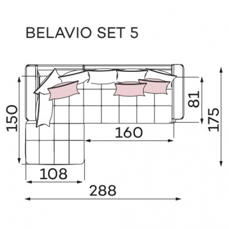 Coltar Living BELAVIO Set-2, structura fixa cu functie relaxare, stanga, stofa blue Monolit 77, 288x210x(71-92)cm [24]