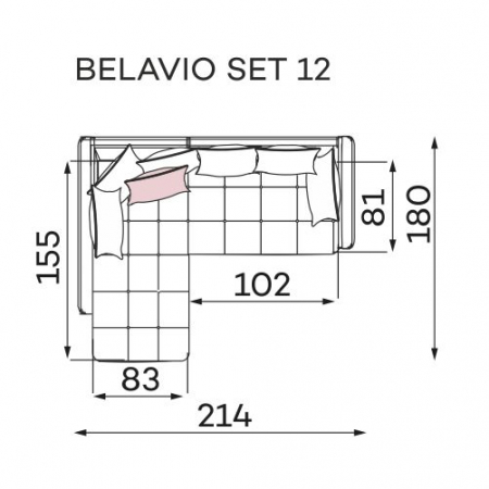 Coltar Living BELAVIO Set-2, structura fixa cu functie relaxare, stanga, stofa blue Monolit 77, 288x210x(71-92)cm [31]