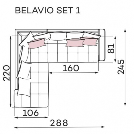 Coltar Living BELAVIO Set-2, structura fixa cu functie relaxare, stanga, stofa blue Monolit 77, 288x210x(71-92)cm [21]