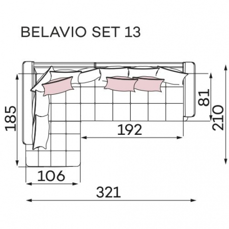 Coltar Living BELAVIO Set-2, structura fixa cu functie relaxare, stanga, stofa blue Monolit 77, 288x210x(71-92)cm [32]