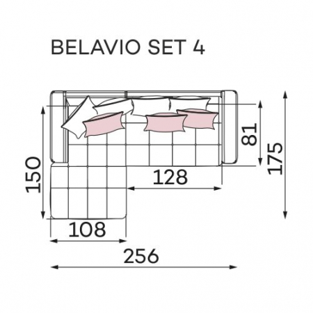 Coltar Living BELAVIO Set-2, structura fixa cu functie relaxare, stanga, stofa blue Monolit 77, 288x210x(71-92)cm [23]