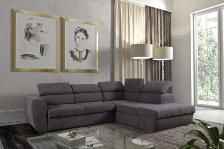 Coltar Living extensibil cu functie somn EMPORIO LUX, dreapta, stofa gri Hammer15, 282x236x75(96), ext.206x140cm [6]