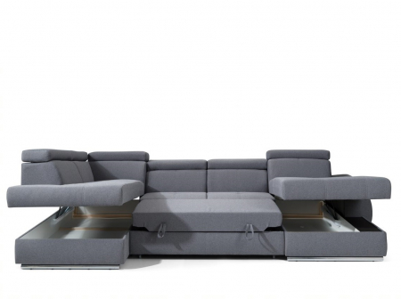 Lizbona lll, Coltar U pentrul living, extensibil cu functie somn, stanga, stofa gri inchis solar96, 341x(200/175)x(82-95), ext.274x130cm [1]