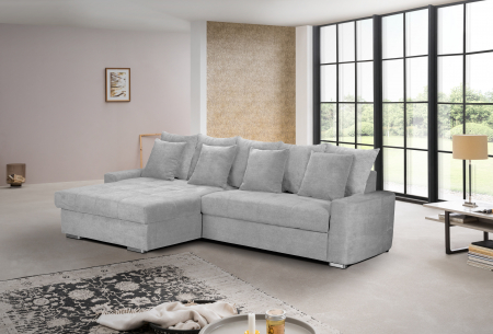 Coltar Living extensibil cu functie somn MM272 SALVADOR REC/BK BREIT-2F INK, stanga, stofa gri deschis R464, 293x164x72(89), ext.245x138cm [2]