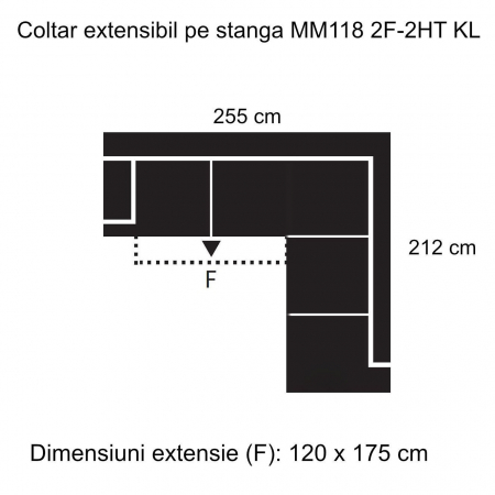 Coltar Living extensibil cu functie somn MM118 ESTELLE 2F-2HT KL, dreapta, stofa blue dark R452, 255x213x74(88), ext.175x120cm [3]