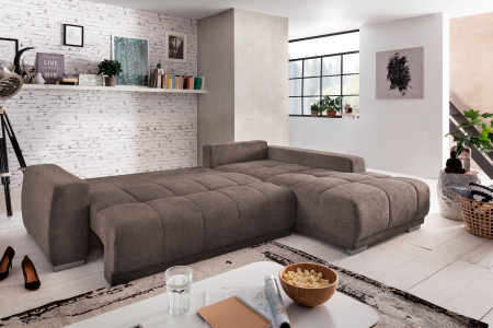 Coltar Living extensibil cu functie somn MM311 MAXI 2DL-REC, dreapta, stofa maro F010, 280x204x66(92), ext.230x130cm [1]