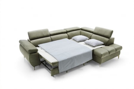 Coltar Living LUGANO, extensibil cu functie somn, dreapta, stofa olive letto 38 , 272x(202/100)x(77-93), ext.200x125cm [8]