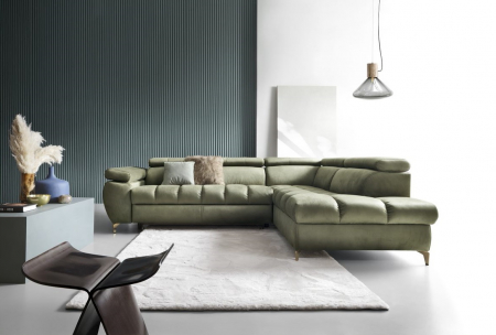 Coltar Living LUGANO, extensibil cu functie somn, dreapta, stofa olive letto 38 , 272x(202/100)x(77-93), ext.200x125cm [1]