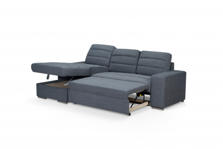 Coltar Living MM292 LILLE REC/BK-2F INK, extensibil cu functie somn si depozitare, stanga, stofa gri R464, 251x158x(73-91), ext.195x114cm [2]