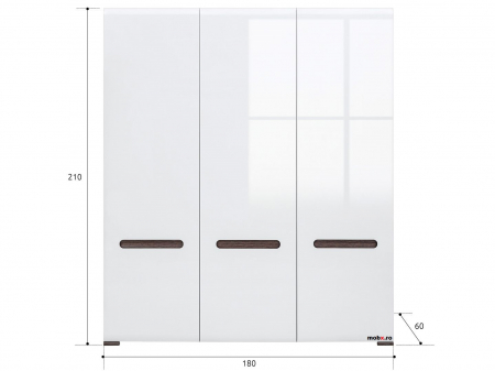 Dormitor AZTECA Set-A, (dulap 3U 180 + pat 160 + 2 noptiere 2S) culoare alb lucios. [2]