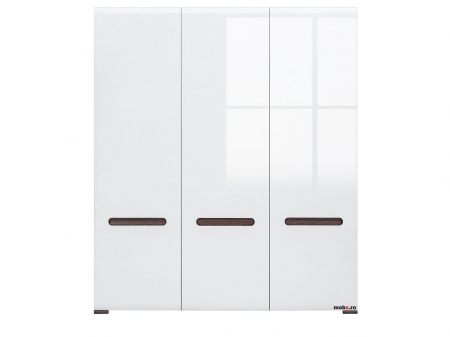 Dormitor AZTECA Set-A, (dulap 3U 180 + pat 160 + 2 noptiere 2S) culoare alb lucios. [1]