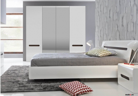 Seturi dormitor. - Dormitor AZTECA Set-B, (dulap 4U 220 + pat 160 + 2 noptiere 2S) culoare alb lucios.