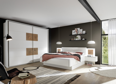 Dormitor CAPRI Set (dulap 270 + pat 160 + 2 noptiere cu iluminare led), culoare alb. [0]