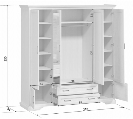 Dormitor STYLIUS Set-B, (dulap 6U2S 170 + pat 160 + 2 noptiere 2S + comoda 3S + oglinda 90cm) culoare pin siberian. [11]