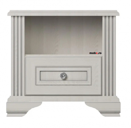 Dormitor WHITE Set-A, (dulap 3U1O 176 + pat 160 + 2 noptiere 1S + comoda 4S + oglinda 102 cm) culoare frasin alb + pin argintiu. [16]