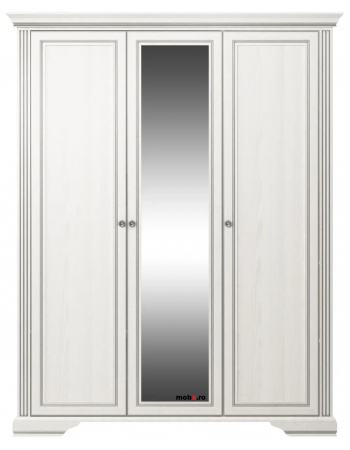 Dormitor WHITE Set-A, (dulap 3U1O 176 + pat 160 + 2 noptiere 1S + comoda 4S + oglinda 102 cm) culoare frasin alb + pin argintiu. [4]