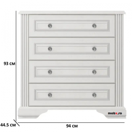 Dormitor WHITE Set-A, (dulap 3U1O 176 + pat 160 + 2 noptiere 1S + comoda 4S + oglinda 102 cm) culoare frasin alb + pin argintiu. [21]