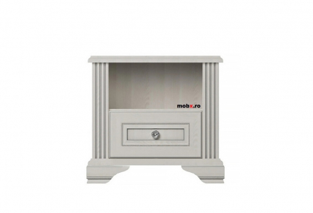 Dormitor WHITE Set-A, (dulap 3U1O 176 + pat 160 + 2 noptiere 1S + comoda 4S + oglinda 102 cm) culoare frasin alb + pin argintiu. [14]