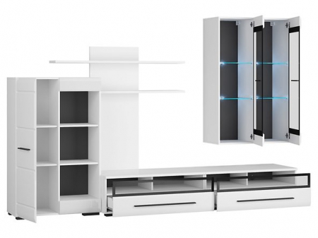 Mobila living FEVER 2, alb lucios din pal si MDF, L280cm [5]