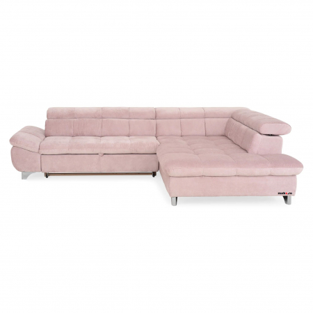 Canapele & coltare living - GEMINI Coltar extensibil, sezlong dreapta 3F-OTM, functie somn si relaxare, acoperire stofa roz F222, COTTA, 312x231x97, ext.228x127cm.