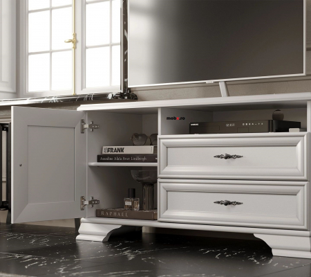 IDENTO, mobila living Set-D, (vitrina REG2W1S + vitrina RWG1W1S + comoda RTV1D2S + masuta cafea LAW130) culoare alb. [28]
