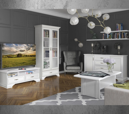 IDENTO, mobila living Set-D, (vitrina REG2W1S + vitrina RWG1W1S + comoda RTV1D2S + masuta cafea LAW130) culoare alb. [22]