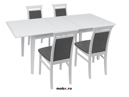 Idento set masa extensibila STO145 cu 4 scaune, front MDF culoare alb/stofa gri. [1]