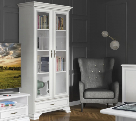Idento Vitrina REG2W1S, cu 2 usi si 1 sertar, front MDF culoare alb, 99/44/198cm. [4]