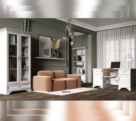 Idento Vitrina REG2W1S, cu 2 usi si 1 sertar, front MDF culoare alb, 99/44/198cm. [14]