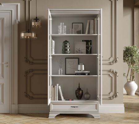 Idento Vitrina REG2W1S, cu 2 usi si 1 sertar, front MDF culoare alb, 99/44/198cm. [10]