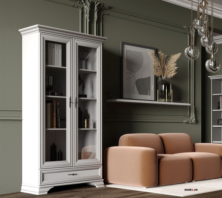 Idento Vitrina REG2W1S, cu 2 usi si 1 sertar, front MDF culoare alb, 99/44/198cm. [13]