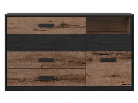 KASSEL, Comoda KOM1D5S, 1 usa si 5 sertare, culoare stejar monastery si stejar negru, (Lxadxh): 150x41x90 cm. [1]