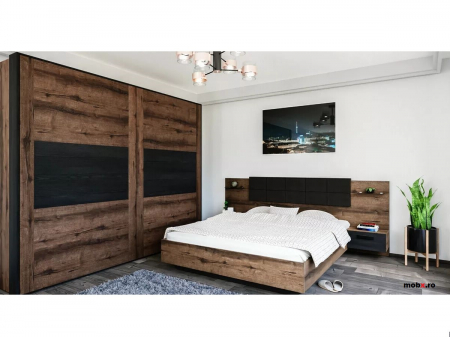 KASSEL, Dulap 2 usi culisante, culoare stejar monastery si stejar negru, (Lxadxh): 280x61x224 cm. [8]