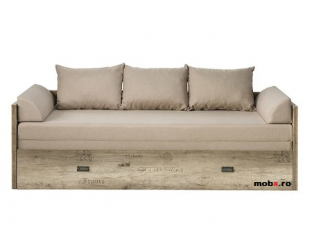 Mobilier pentru Copii si Tineret - Malcolm Pat-80, 1 sau 2 persoane, cu lada depozitare, saltea  si perne incluse, culoare stejar canyon/wolfram gri, 202/(79-154)/60cm.