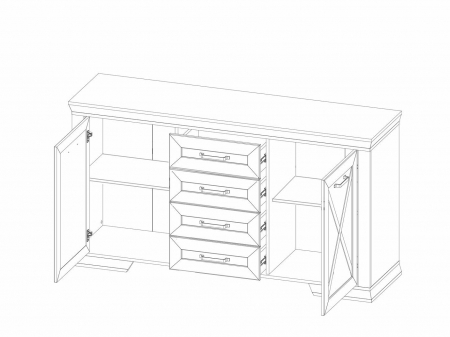 Marselle, Comoda KOM2D4S 2 usi si 4 sertare, front MDF, culoare frasin alb si stejar sonoma dark, (Lxadxh) 166/45/90 cm. [1]